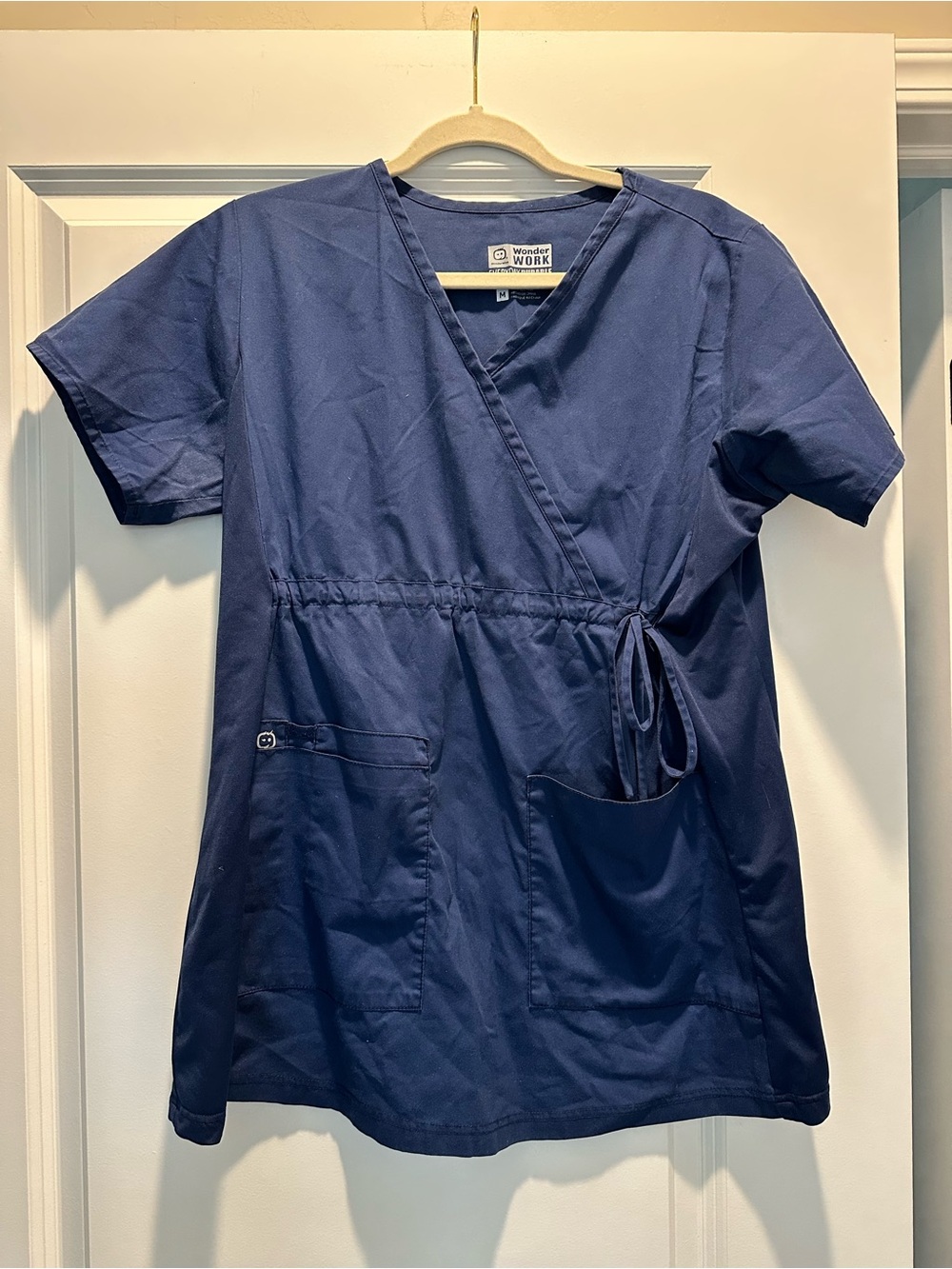 WonderWink Navy Side-Tie Wrap Scrub Top
